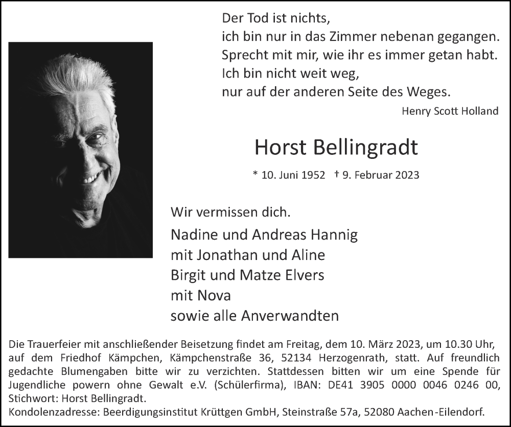  Traueranzeige für Horst Bellingradt vom 05.03.2023 aus Zeitung am Sonntag