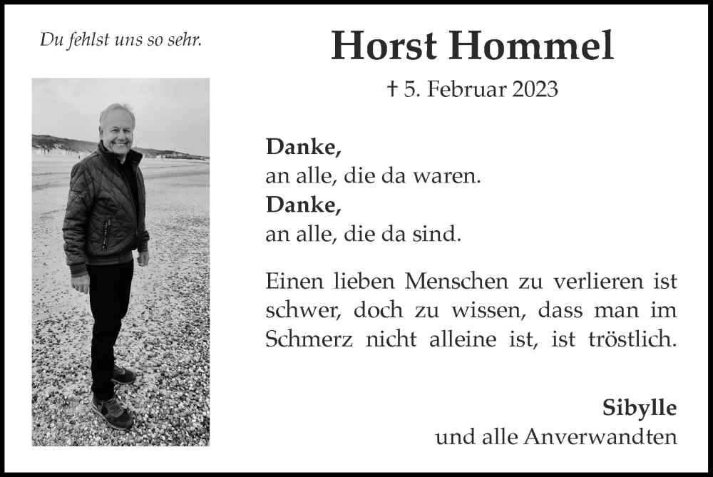  Traueranzeige für Horst Hommel vom 26.03.2023 aus Zeitung am Sonntag