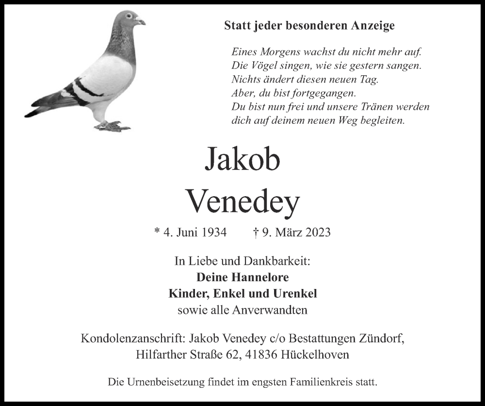 Traueranzeigen von Jakob Venedey Aachen gedenkt