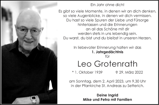 Traueranzeige von Leo Grotenrath von Aachener Zeitung