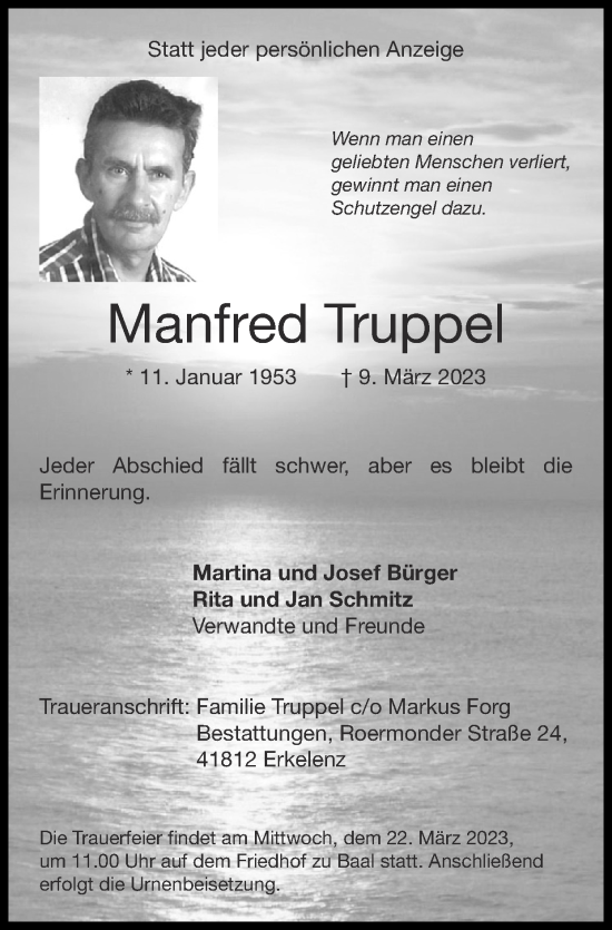 Traueranzeige von Manfred Truppel von Zeitung am Sonntag