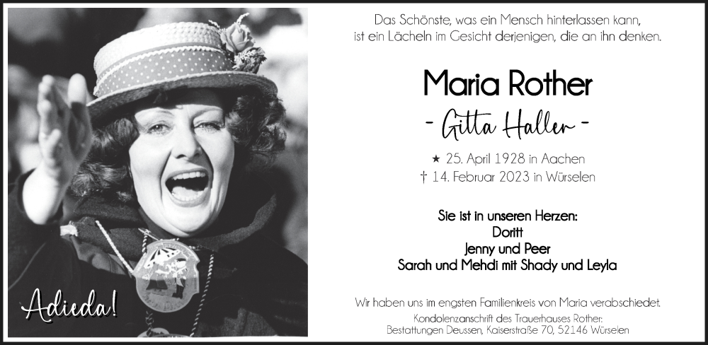  Traueranzeige für Maria Rother vom 18.03.2023 aus Aachener Zeitung / Aachener Nachrichten