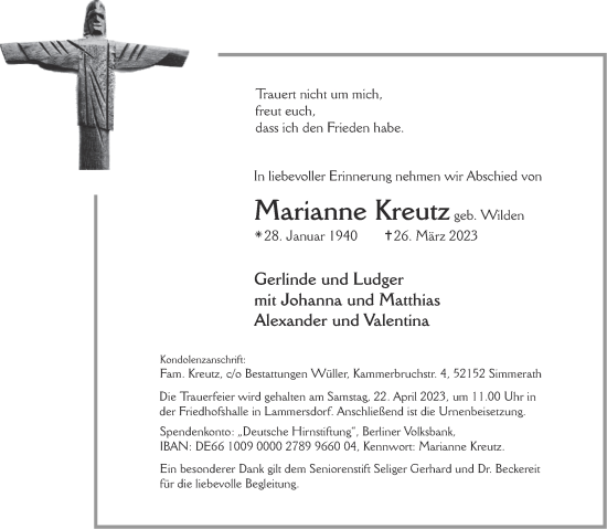 Traueranzeige von Marianne Kreutz von Aachener Zeitung