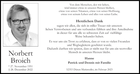Traueranzeige von Norbert Broich von Zeitung am Sonntag