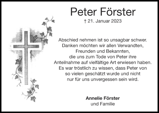 Traueranzeige von Peter Förster von Zeitung am Sonntag