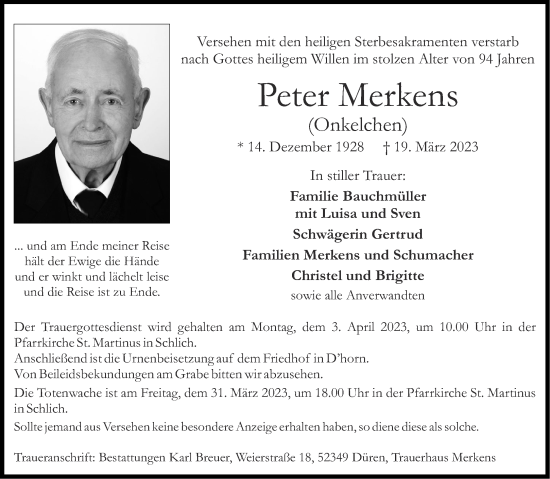 Traueranzeige von Peter Merkens von Aachener Zeitung