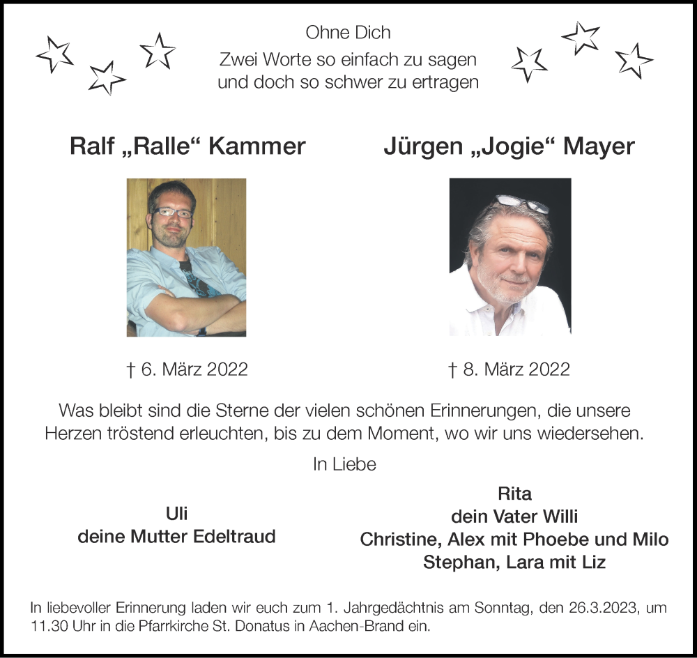  Traueranzeige für Ralf Kammer vom 11.03.2023 aus Aachener Zeitung / Aachener Nachrichten