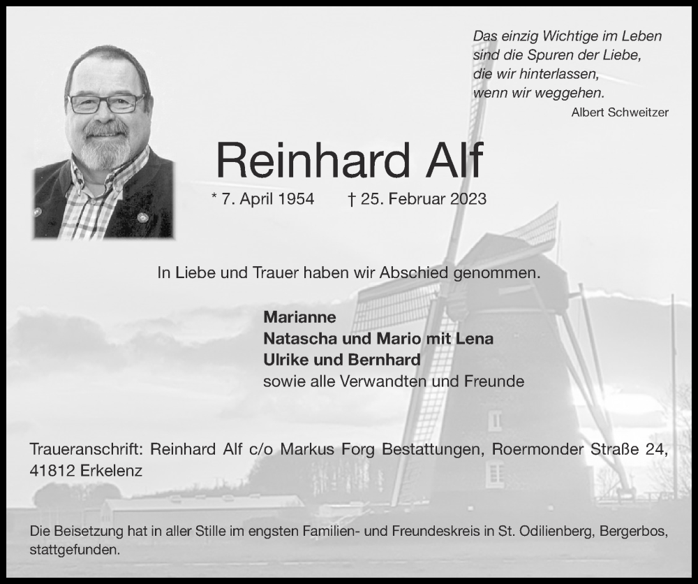  Traueranzeige für Reinhard Alf vom 19.03.2023 aus Zeitung am Sonntag
