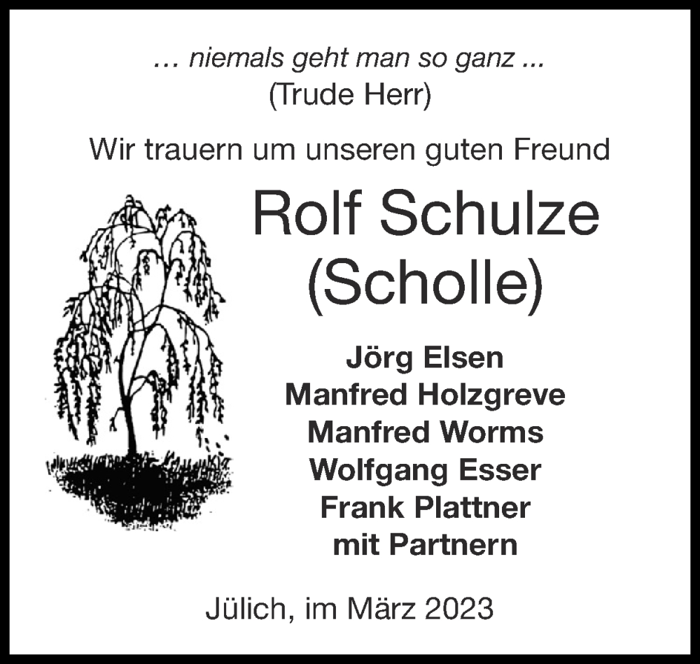  Traueranzeige für Rolf Schulze vom 05.03.2023 aus Zeitung am Sonntag