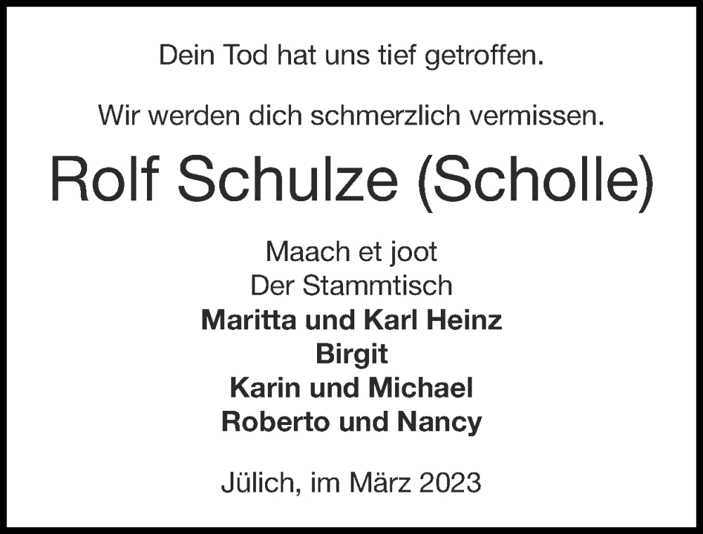  Traueranzeige für Rolf Schulze vom 05.03.2023 aus Zeitung am Sonntag