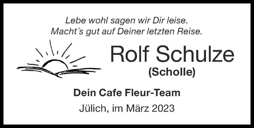  Traueranzeige für Rolf Schulze vom 12.03.2023 aus Zeitung am Sonntag