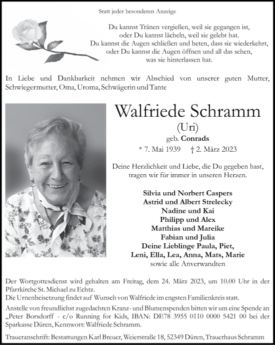 Traueranzeige von Walfriede Schramm von Zeitung am Sonntag