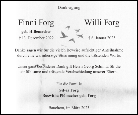 Traueranzeige von Willi Forg von Zeitung am Sonntag
