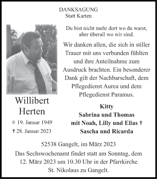 Traueranzeige von Willibert Herten von Zeitung am Sonntag