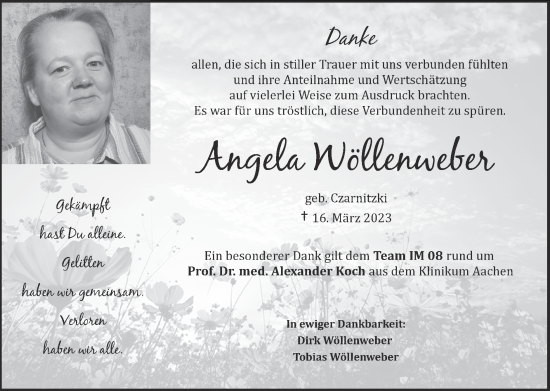 Traueranzeige von Angela Wöllenweber von Zeitung am Sonntag