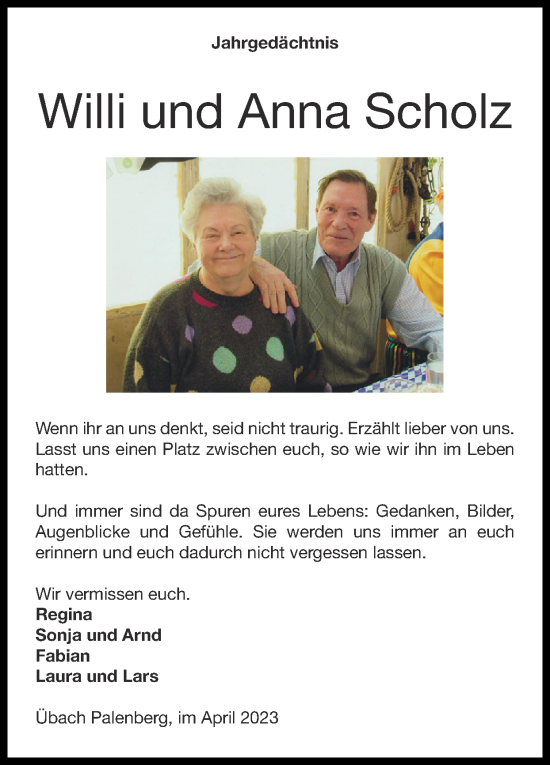 Traueranzeige von Anna Scholz von Zeitung am Sonntag