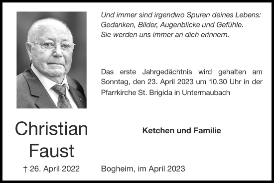 Traueranzeige von Christian Faust von Zeitung am Sonntag