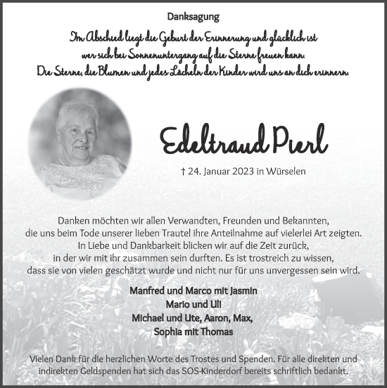 Traueranzeige von Edeltraud Pierl von Zeitung am Sonntag