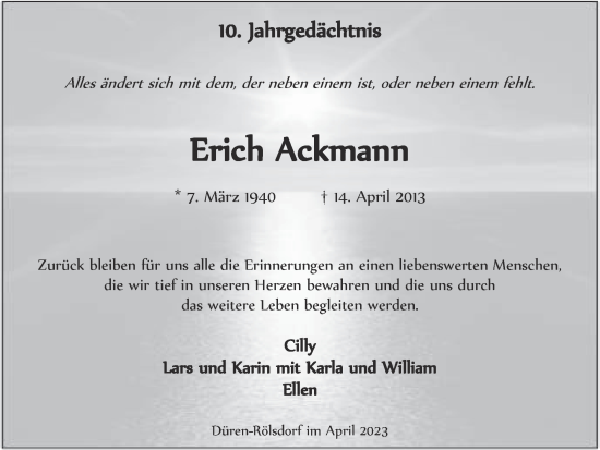 Traueranzeige von Erich Ackmann von Zeitung am Sonntag