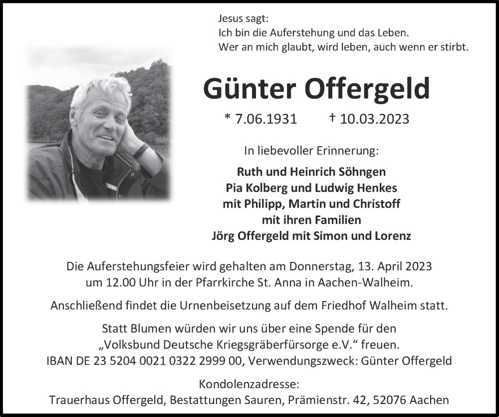  Traueranzeige für Günter Offergeld vom 02.04.2023 aus Zeitung am Sonntag