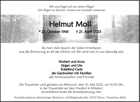 Traueranzeige von Helmut Moll von Aachener Zeitung