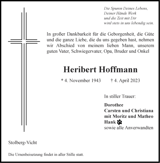Traueranzeige von Heribert Hoffmann von Aachener Zeitung