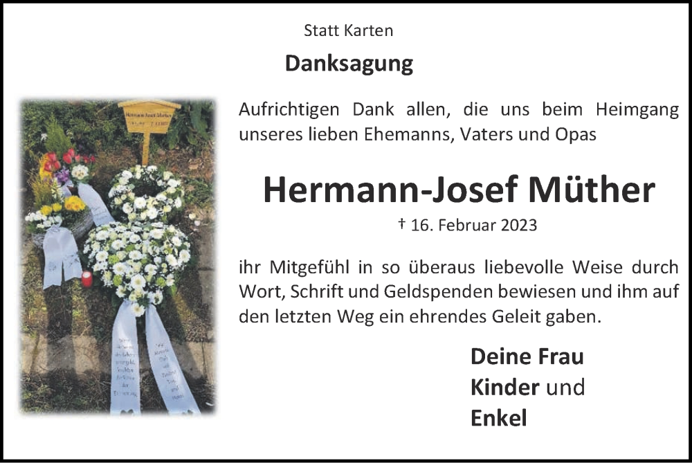  Traueranzeige für Hermann-Josef Müther vom 02.04.2023 aus Zeitung am Sonntag