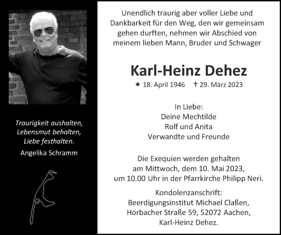 Traueranzeige von Karl-Heinz Dehez von Zeitung am Sonntag