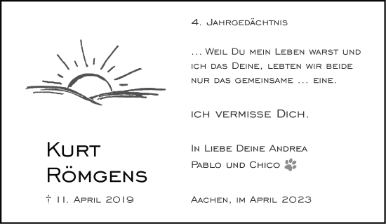 Traueranzeige von Kurt Römgens von Aachener Zeitung