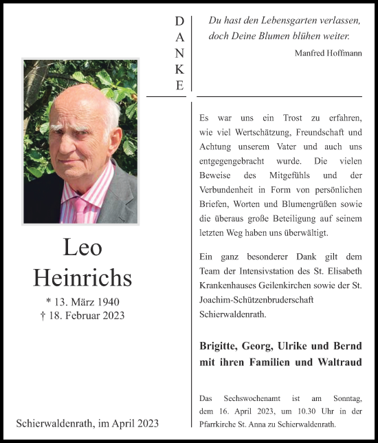 Traueranzeige von Leo Heinrichs von Zeitung am Sonntag