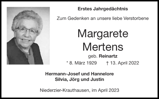 Traueranzeige von Margarete Mertens von Zeitung am Sonntag
