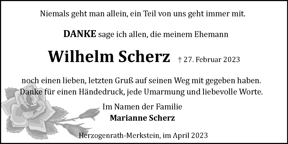  Traueranzeige für Wilhelm Scherz vom 23.04.2023 aus Zeitung am Sonntag