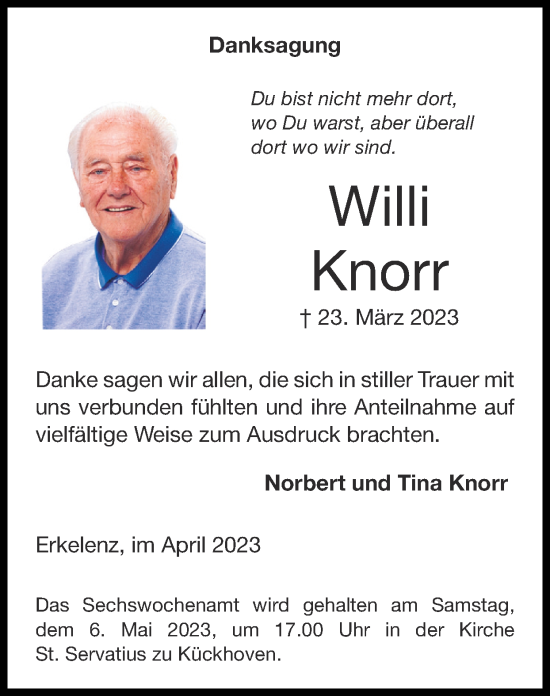 Traueranzeige von Willi Knorr von Zeitung am Sonntag