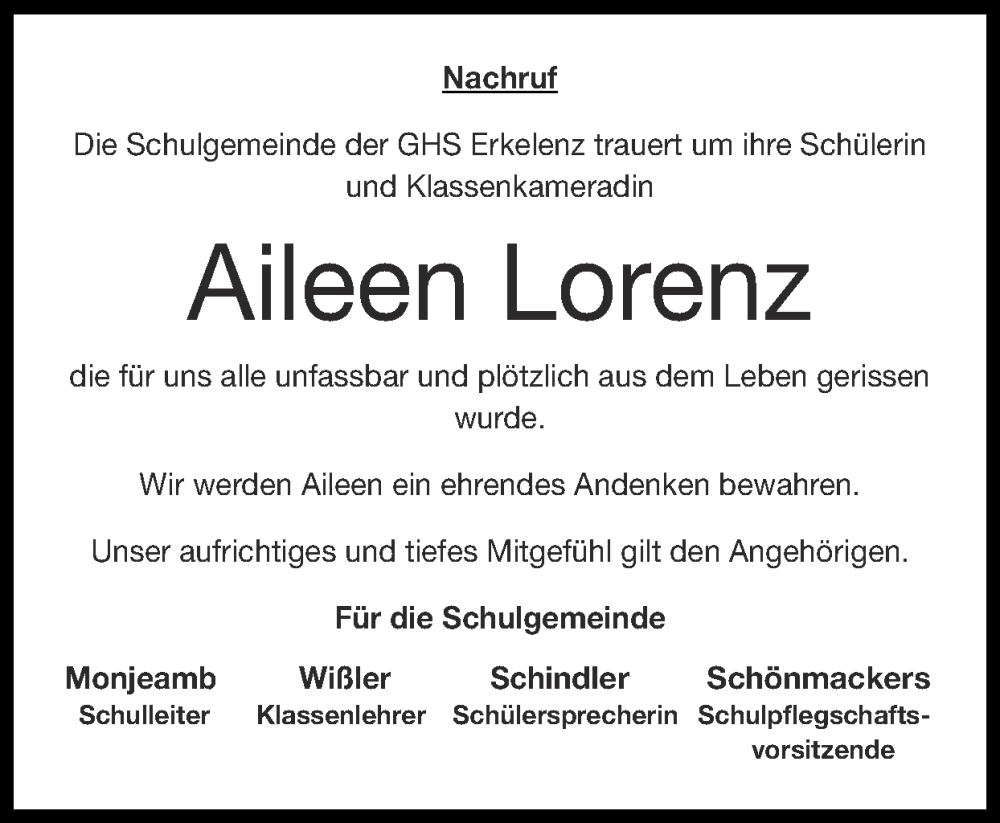  Traueranzeige für Aileen Lorenz vom 07.05.2023 aus Zeitung am Sonntag