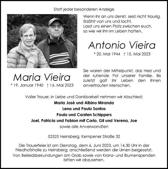 Traueranzeige von Antonio Vieira von Zeitung am Sonntag