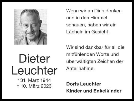 Traueranzeige von Dieter Leuchter von Zeitung am Sonntag