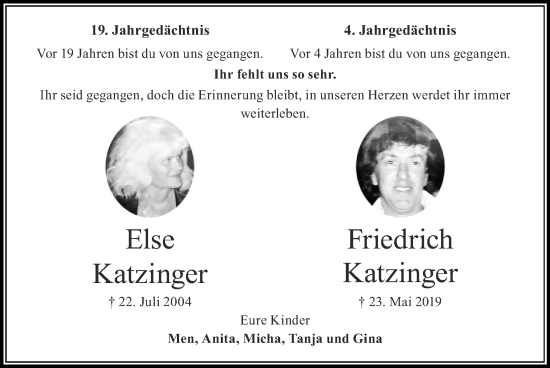 Traueranzeige von Friedrich Katzinger von Zeitung am Sonntag