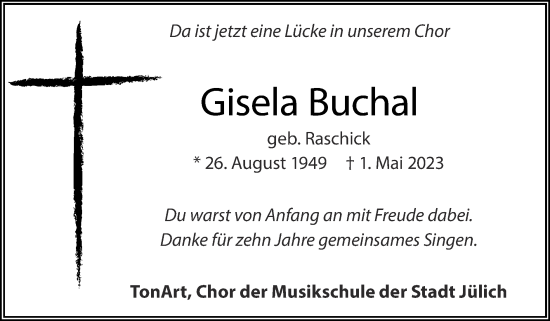 Traueranzeige von Gisela Buchal von Zeitung am Sonntag