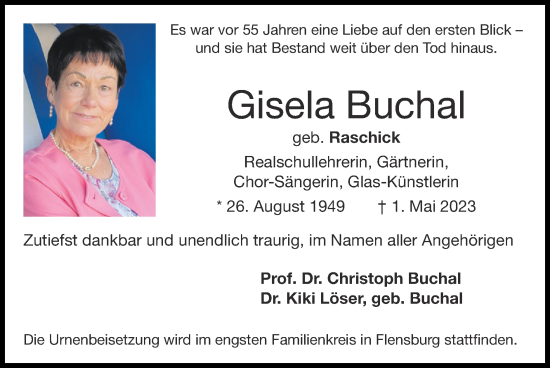 Traueranzeige von Gisela Buchal von Zeitung am Sonntag