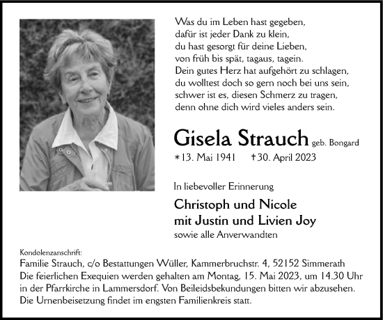 Traueranzeige von Gisela Strauch von Zeitung am Sonntag