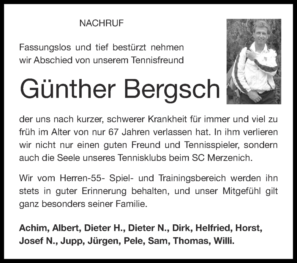  Traueranzeige für Günther Bergsch vom 14.05.2023 aus Zeitung am Sonntag