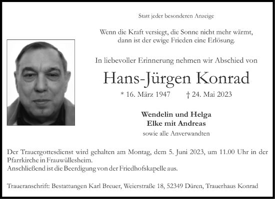 Traueranzeige von Hans-Jürgen Konrad von Aachener Zeitung