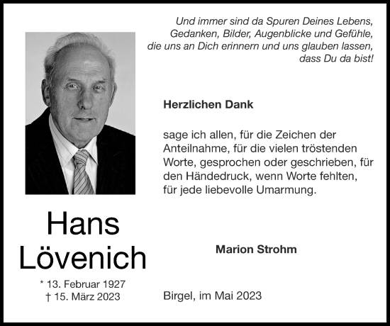 Traueranzeige von Hans Lövenich von Zeitung am Sonntag