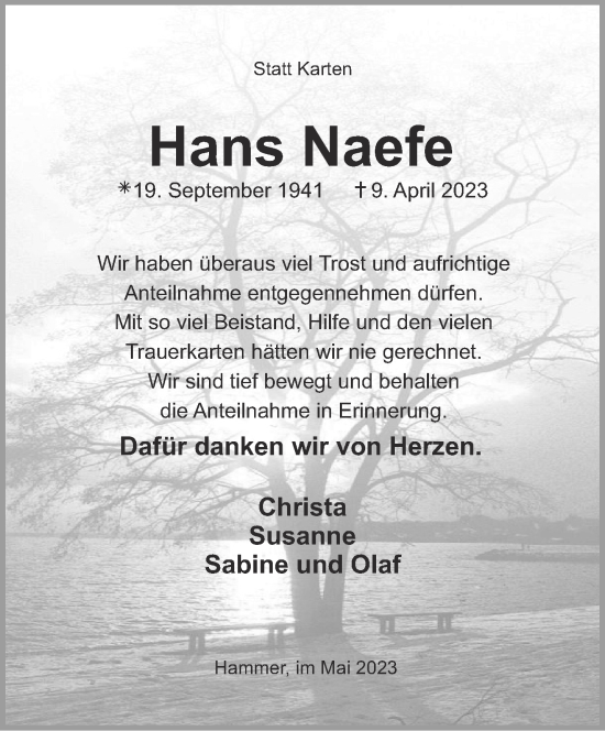 Traueranzeige von Hans Naefe von Aachener Zeitung