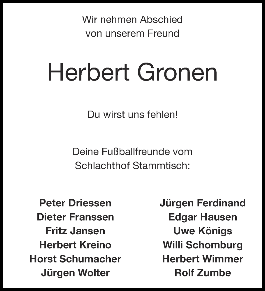  Traueranzeige für Herbert Gronen vom 13.05.2023 aus Aachener Zeitung