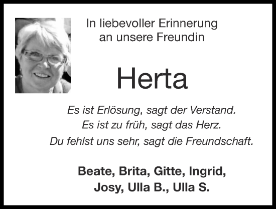 Traueranzeige von Herta  von Zeitung am Sonntag
