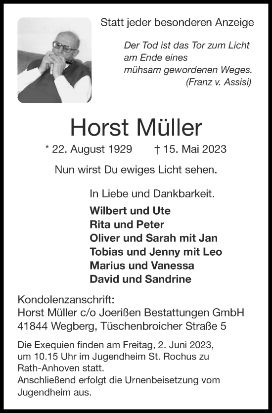 Traueranzeige von Horst Müller von Zeitung am Sonntag