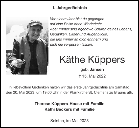 Traueranzeige von Käthe Küppers von Zeitung am Sonntag
