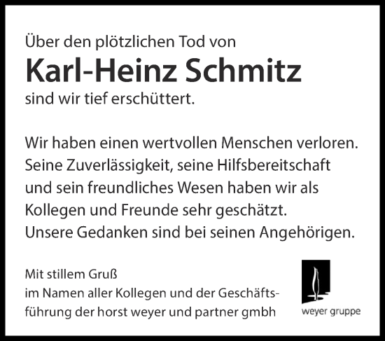Traueranzeige von Karl-Heinz Schmitz von Zeitung am Sonntag