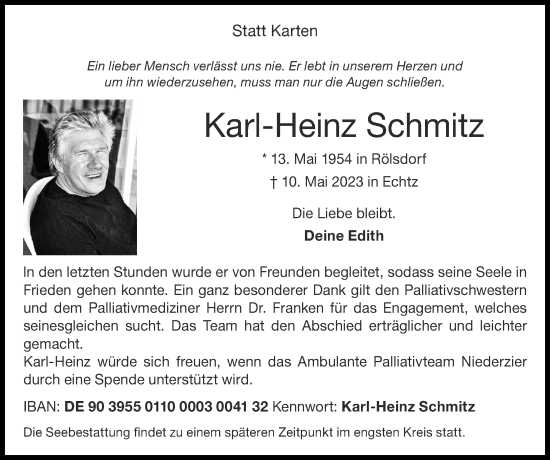 Traueranzeige von Karl-Heinz Schmitz von Zeitung am Sonntag
